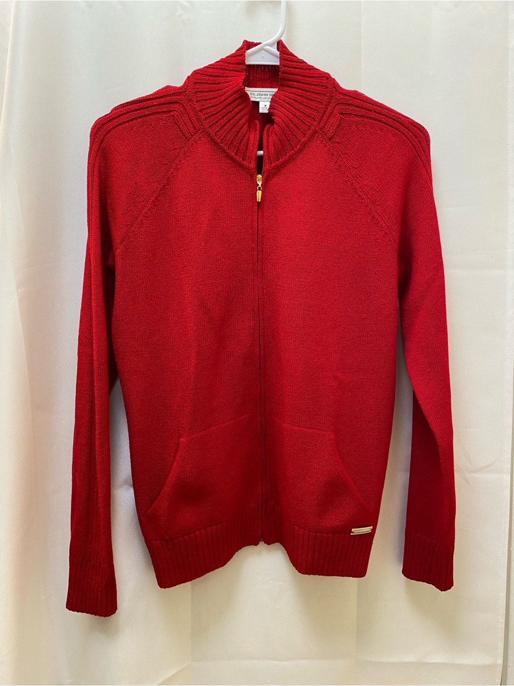 St. John Sport Red Full-Zip Knit Sweater with Gold Zip Pull